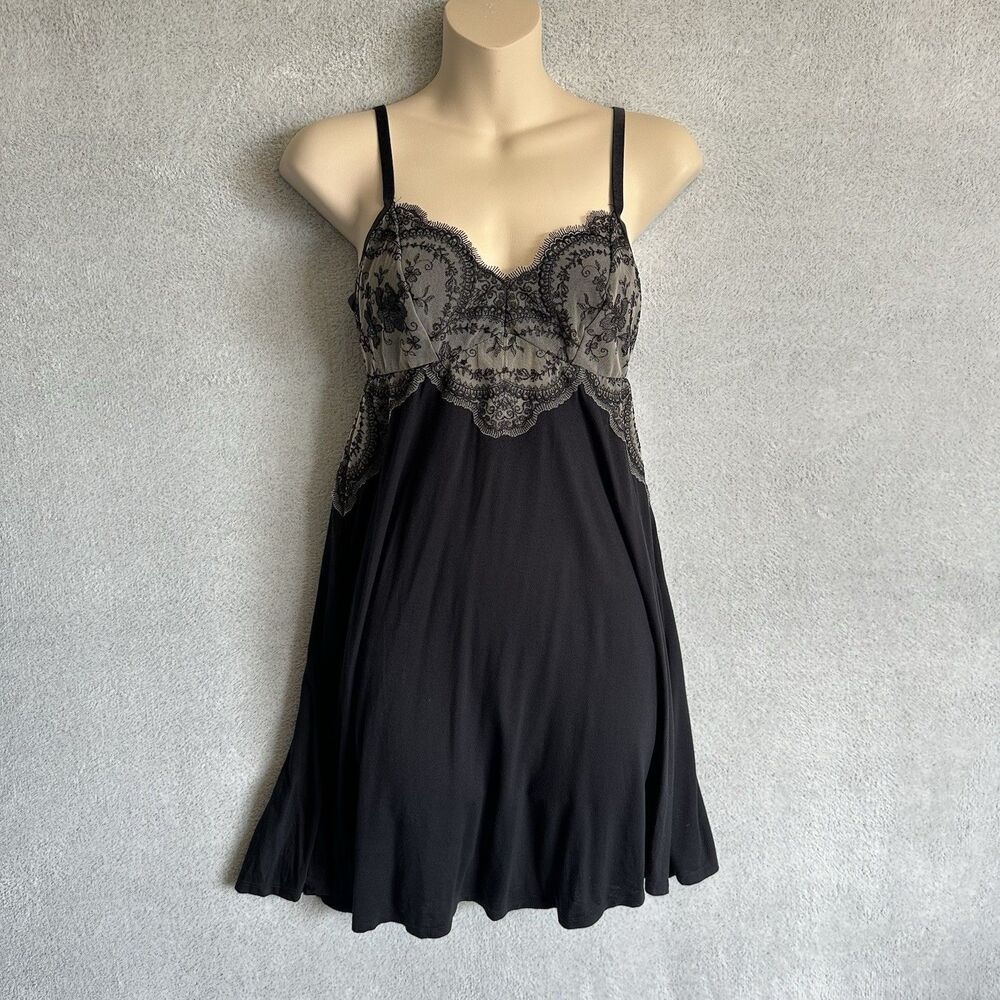 Soma Black and Gray Lace-Trim Slip Dress